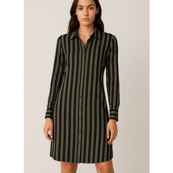 Norma Kamali Dresses & Skirts - Norma Kamali Shirt Dress Gray Black Vertical Stripe Button-up Stretch Goth sz S